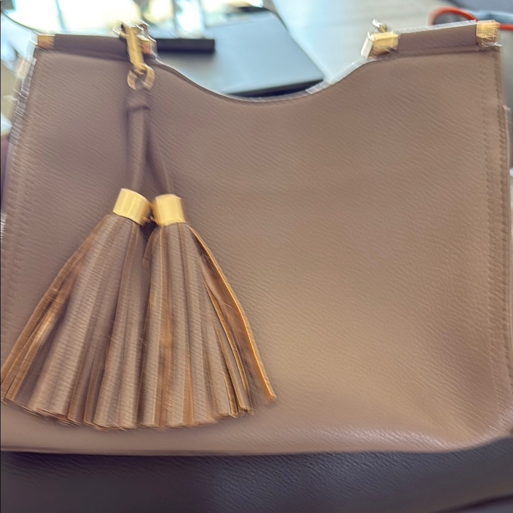 Elegant Taupe Handbag with Tassel Accents